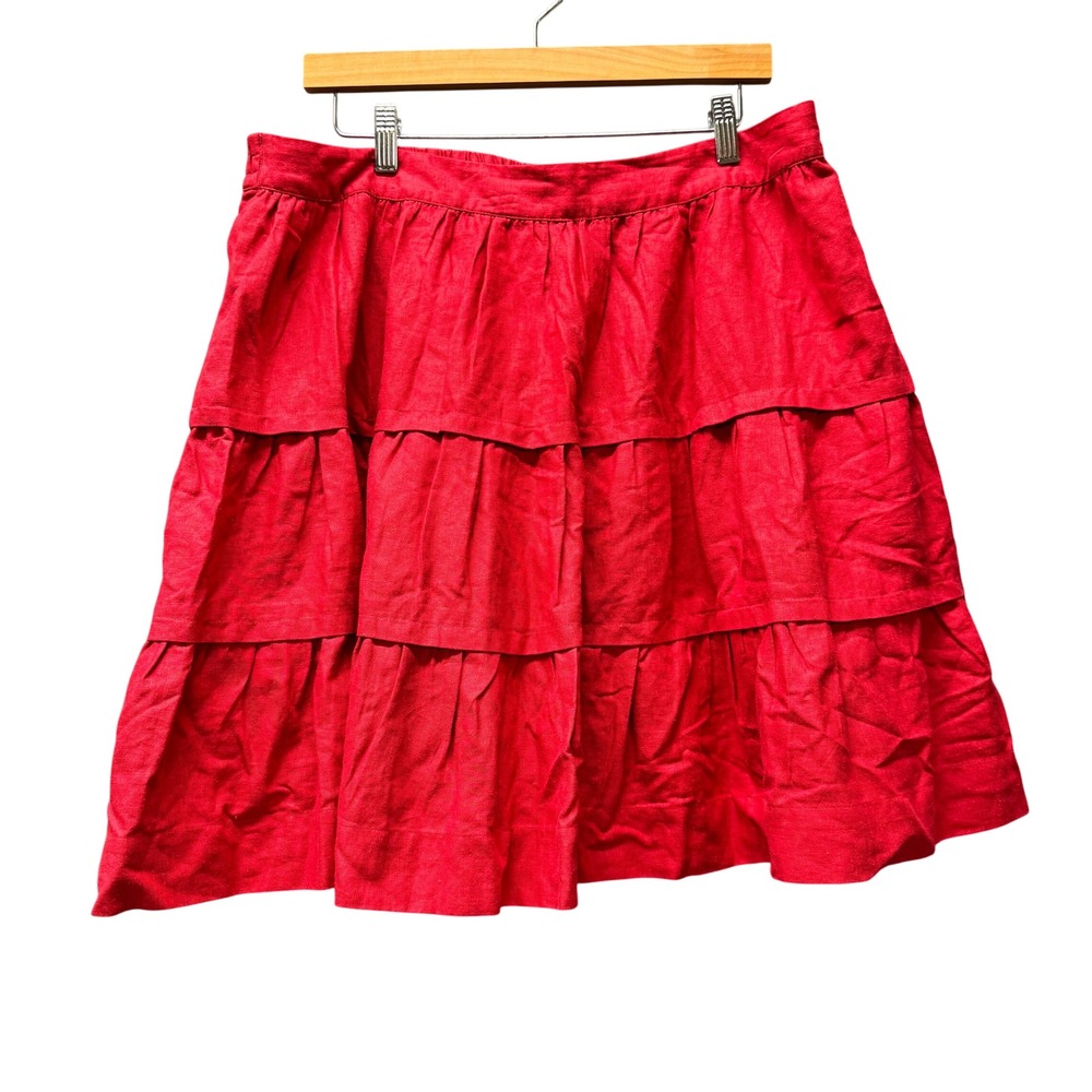 Soft Surroundings Talisa Skirt Womens XL Tiered Red Boho Linen Blend Coastal